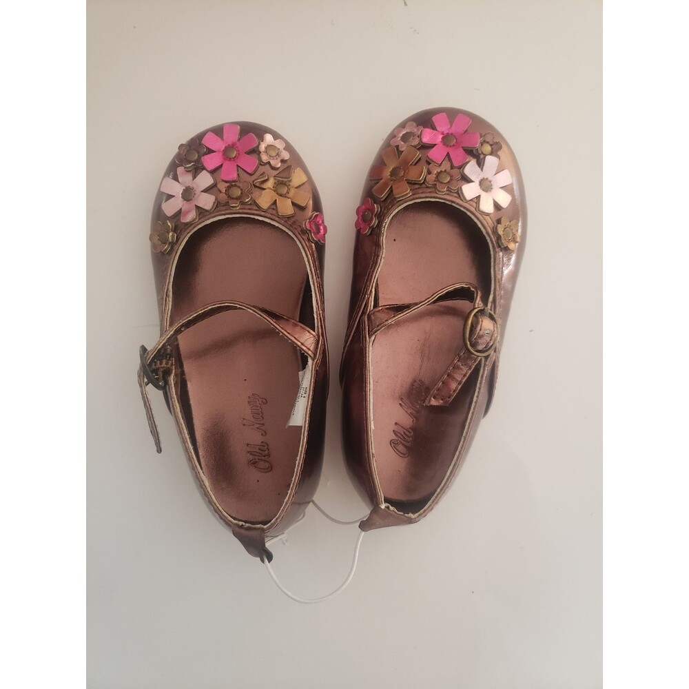 Old Navy Toddler Girl's Dress Mary Jane Ballet Flat Shoes with Flowers 2T NWT